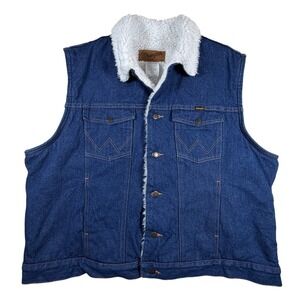 Wrangler Mens Blue Denim Sherpa Lined Western Vest XXL 74131PW Big & Tall